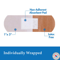 Flexible 1x3 inch bandages with strong adhesion for reliable coverage