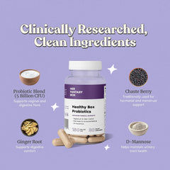 Her Fantasy Box label detail emphasizes vegan, gluten-free, non-GMO formula.