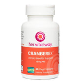Her Vital Way Cranberex bottle front highlights 60 capsules for urinary health.