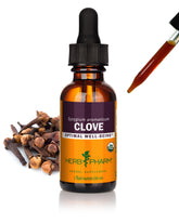 Herb Pharm Clove Liquid Extract bottle front showing organic credentials.