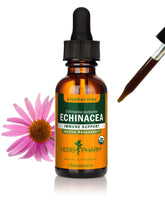Herb Pharm Echinacea bottle pour demonstrates fast-absorbing immune support.