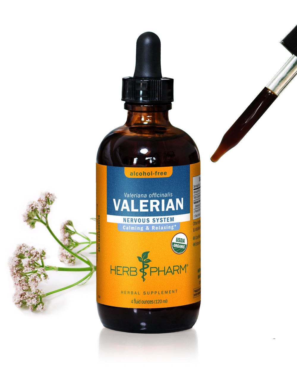 Herb Pharm valerian root liquid extract bottle showing alcohol-free relaxation