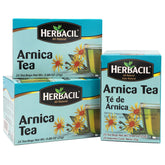 Herbacil Arnica Tea bag close-up, caffeine-free infusion ideal for anytime sipping.