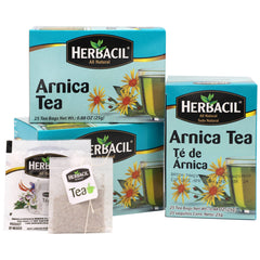Herbacil Arnica Tea box showcases 25 bags for convenient daily rituals.