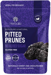 Herbaila Prunes Pitted appearance shows plump, dark prunes ideal for quick, natural energy.