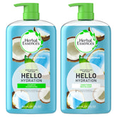 Herbal Essences Hello Hydration shampoo bottle shows coconut formula for hydrated hair.