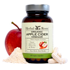 Herbal Roots Apple Cider Vinegar capsules bottle, easy daily ritual for digestive comfort.