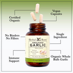USDA Organic seal on Herbal Roots garlic pills packaging signals quality.