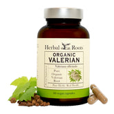 Herbal Roots Valerian Root Capsules bottle front for evening relaxation