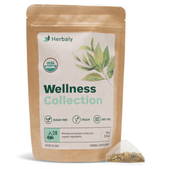 Herbaly Wellness Collection Organic Ginger Tea pack with pyramid sachet for a soothing morning ritual