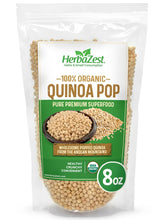 HerbaZest Quinoa Pop Organic bag front, gluten-free and organic base for quick breakfasts.