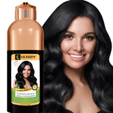 HERBBY hair color shampoo bottle demonstrates gray coverage with natural shine.