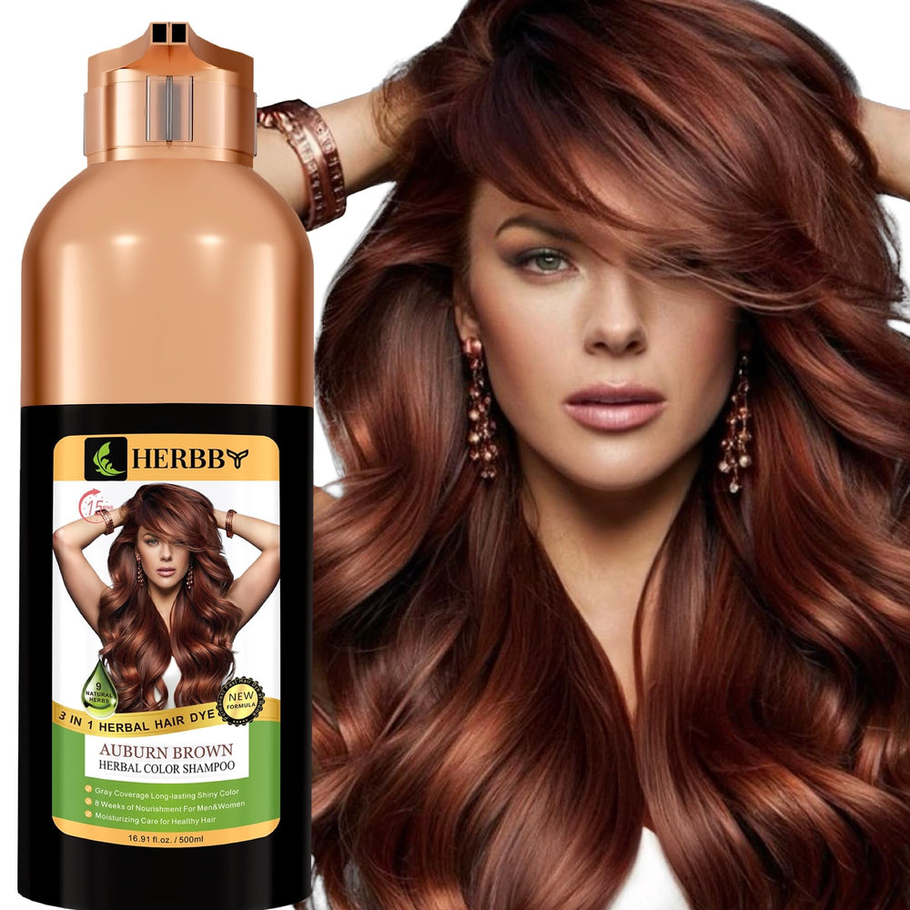 HERBBY hair color shampoo covers gray roots evenly for Auburn Brown