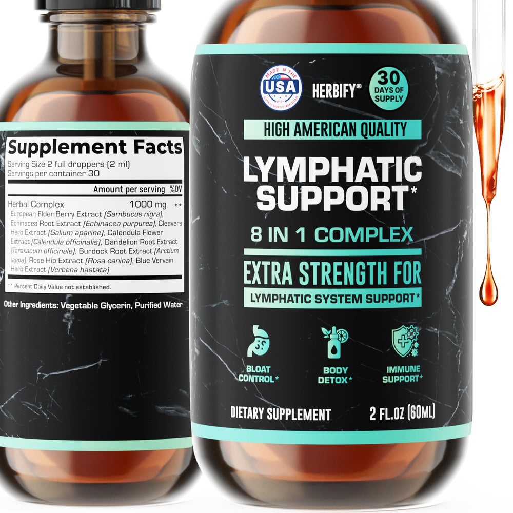 HERBIFY Lymphatic Drainage Drops bottle front view for daily detox support.