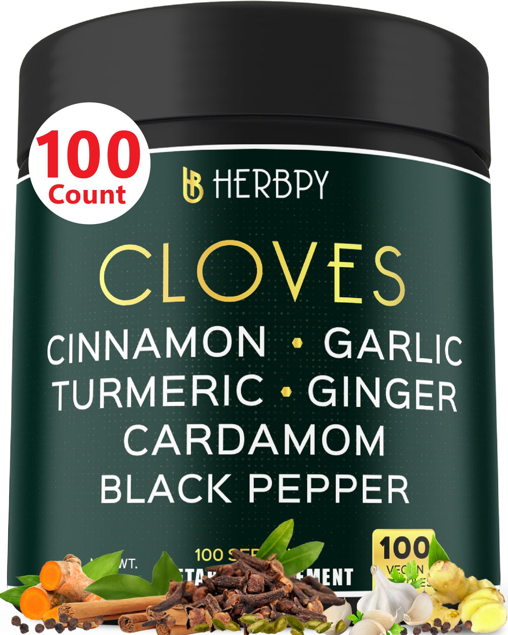 Herbpy 7in1 clove supplement bottle with capsules designed for daily digestion support.