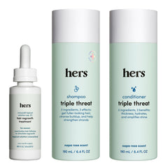 hers triple threat shampoo bottle highlighting color-safe formula for daily cleansing