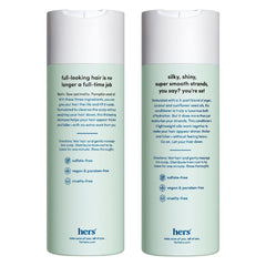 Hers Triple Threat Shampoo lather close-up demonstrates sulfate-free cleansing for color-treated hair.