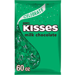 Hershey's Kisses milk chocolate bulk bag in green foil wrappers for gifting.