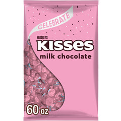 Hershey's KISSES milk chocolate bulk bag in pink foils, ideal for party favors.