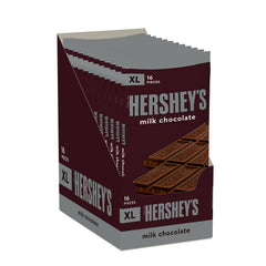 Hershey's Milk Chocolate XL bar broken into pieces ready to share