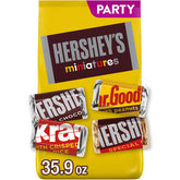 HERSHEY'S Miniatures assorted chocolate candy, package front, ideal for parties, snack bowls, and office candy dishes.