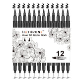 Hethrone black dual-tip markers ideal for precise lines and bold fills in sketching.