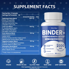HevChay Detox Binder ingredient scroll highlights 17‑in‑1 formula for comprehensive detox.