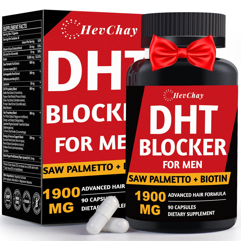 HevChay DHT Blocker capsules bottle supports daily use for potential hair health.