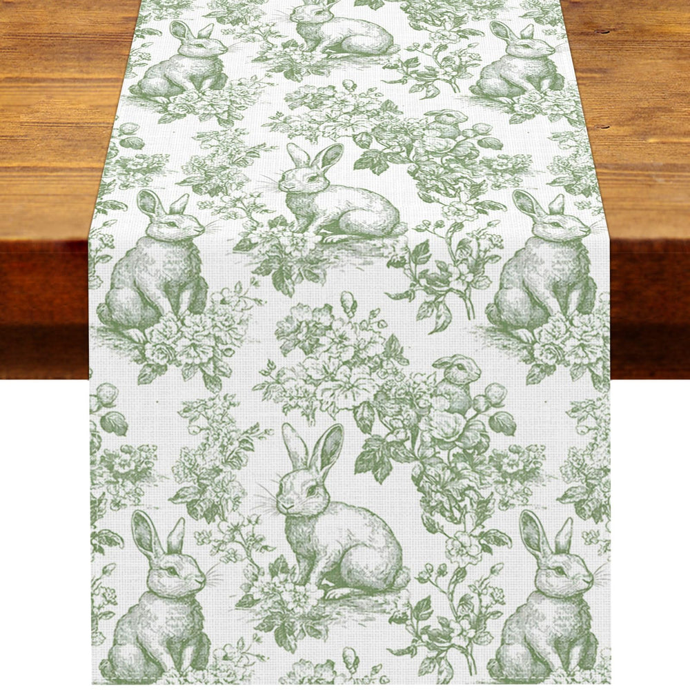 Heyfary Chinoiserie Easter table runner with bunny motif for festive table decor.