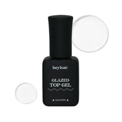 heyhae Glazed Top Gel bottle delivers crystal-clear gloss for semi-cured nails.