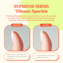 heyhae Glazed Top Gel on nails with a high-gloss finish.