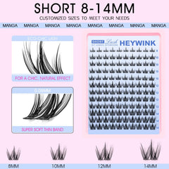HEYWINK Manga Lash Clusters Kit 8-14mm lashes for versatile doll-eye looks.
