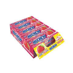 Hi-CHEW Strawberry Sticks pack on display, inviting on-the-go snacking.