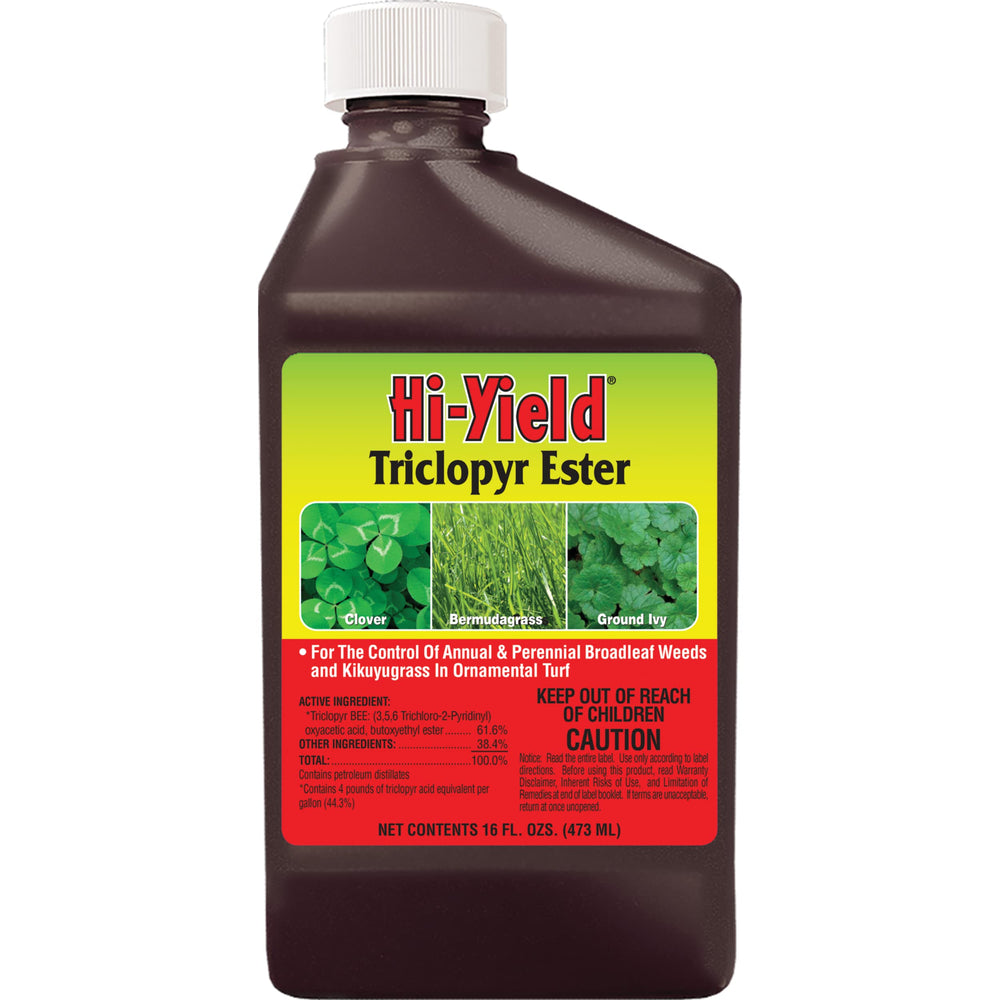 Hi-Yield Triclopyr Ester 16oz bottle for targeted broadleaf weed control in turf