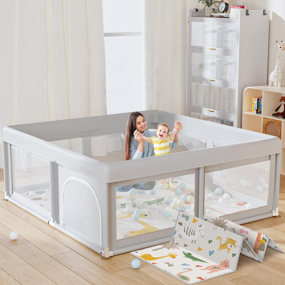 Hiaksedt baby playpen mat showing a 50x50 inch safe play space