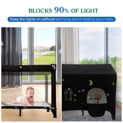 Hiaksedt Pack N Play blackout cover with easy-setup design fits travel cribs securely.