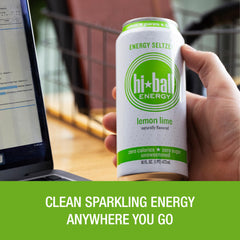 Hiball Lemon Lime ingredient panel shows organic caffeine and botanicals.