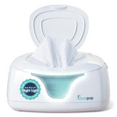 Hiccapop wipe warmer top view shows moisture-sealed, fresh-looking wipes.