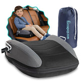 Hiccapop UberBoost backless booster seat in black and gray ready for travel with compact appearance.