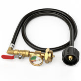 HICOOI propane refill adapter connects a 20 lb tank to a 1 lb bottle for refilling.
