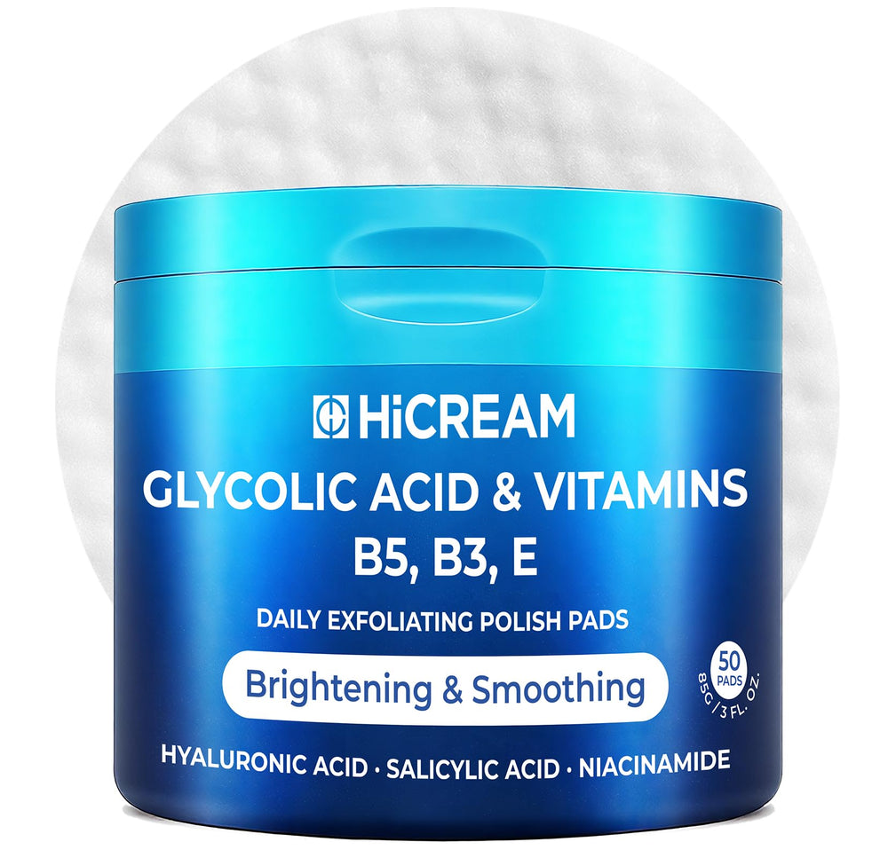 Hicream Glycolic Acid Pads close-up showing gentle exfoliation for refined pores