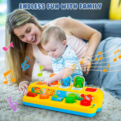 Hieoby pop-up animal toy showing bright colors and easy-to-use controls for toddlers.