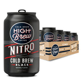 High Brew Nitro Black can front view highlighting sugar-free, dairy-free cold brew convenience