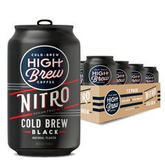 High Brew Nitro Black can front view highlighting sugar-free, dairy-free cold brew convenience