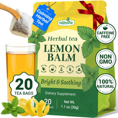 Hiihone Lemon Balm tea bags 20-count display calming citrus aroma for evening rituals.