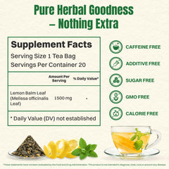Hiihone lemon balm tea bags closeup highlights fresh whole-leaf quality.