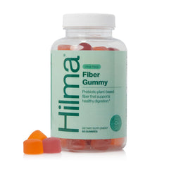 Hilma prebiotic fiber gummies bottle showing daily gut health support.