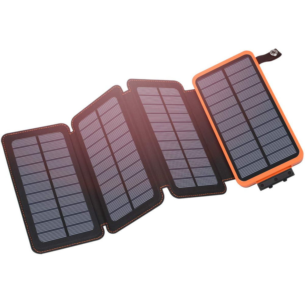 Hiluckey solar charger front view with 25000mAh capacity for on-the-go power.