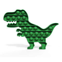 HILUDEER green dinosaur pop toy closeup showing tactile bubbles for focus.