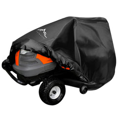 Himal Outdoors Pro riding mower cover on deck showing universal fit and protection